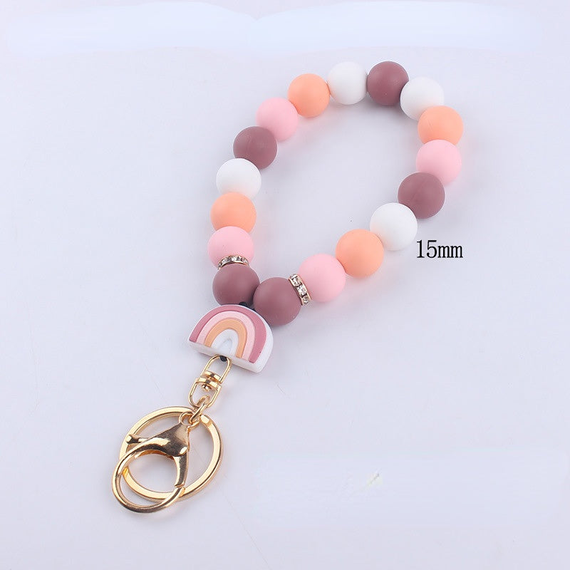 Llavero De Muñeca Con Cuentas De Silicona De Arco Iris Al Por Mayor